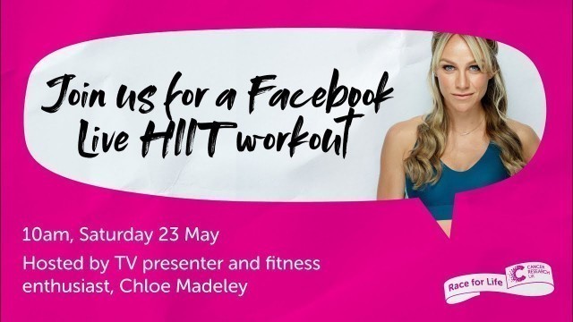 'Chloe Madeley leads a virtual HIIT workout for the Race for Life at Home'