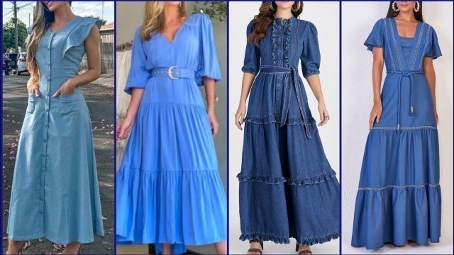 'Super Stylish & attractive American style denim long maxi dress design 2023'