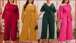 'Top Class Plus size American fashion Style Waist Belted Plain Solid Colour jump Suit Designs 2022'