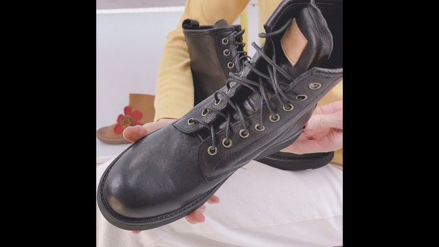 'dwarves1128-Waxing Leather Combat Boots Lace Up Snow Boots Black/Coffee'