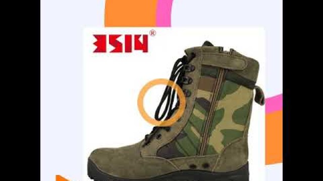 'Black Outsole and Green Camouflage Combat Boots- Jihua 3514'