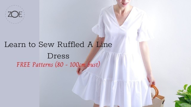 'DIY Sewing Short Sleeve Ruffled A Line Dress | FREE Patterns | Zoe DIY'