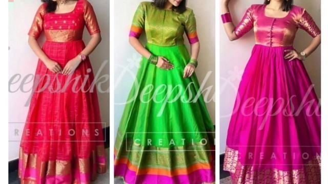 'Beautiful pattu long frock design patterns || Latest pattu dress designs'