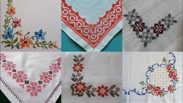 'Most Beautiful Corner Cross Stitch patterns for #bedsheets #tableclothcrossstitch'