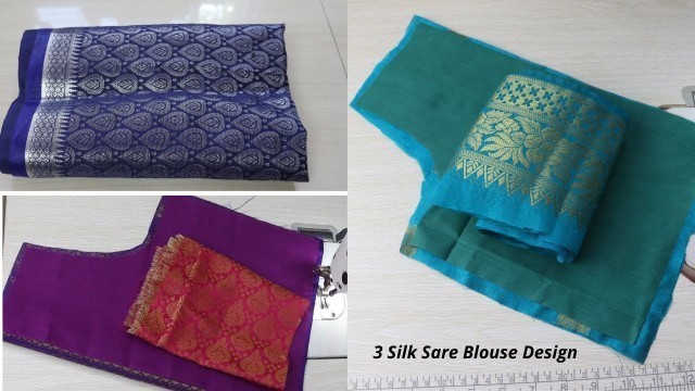 '3 Silk saree blouse back neck design cutting and stitching back designs'