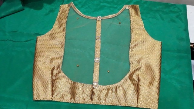 'Golden Blouse back Neck Design with Net, Boat Neck Design ||'