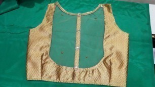 'Golden Blouse back Neck Design with Net, Boat Neck Design ||'