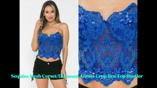 'Sequins Mesh Corset:Diamond Across Crop Bra Top Bustier（www.aquarius-brand.com）AQUARIUS BRAND'