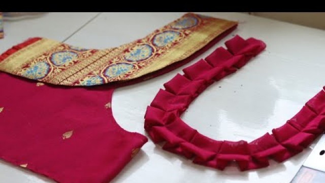 'Silk Saree Blouse Back Neck Design cutting and Stitching| Fril Blouse Neck Design|'