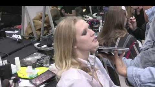 'Toni Garrn getting ready backstage for the Elie Saab Fashion Show in Paris'