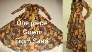 'One Piece Full Flare Floor length  Umbrella gown (from saari) cutting,stitching DIY'