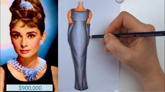 'Audrey Hepburn\'s $ 900K Dress Drawing - Fashion Illustration'