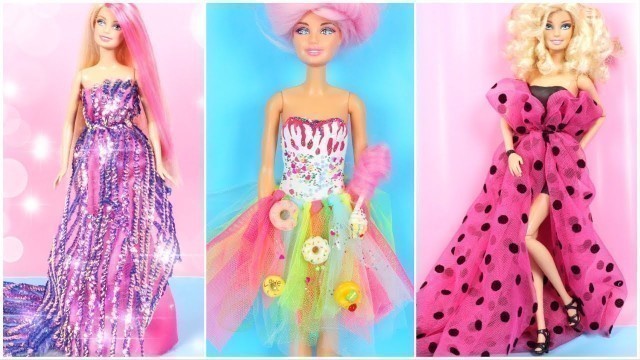 '4 DIFFERENT AMAZING Barbie Doll Clothes Tutorial | Easy Life Hacks to Do It Yourself'