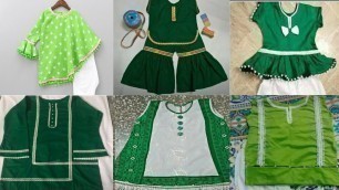 '14 August little baby girl homemade dress designs | green white dresses 14th august dresses designs'