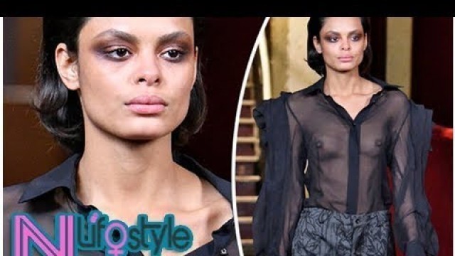 'Model flashes nipples in see-through blouse at paris fashion week'