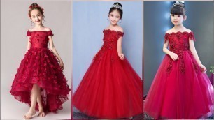 'latest party wear little girl red frock design and very stylish wedding red frock collection'