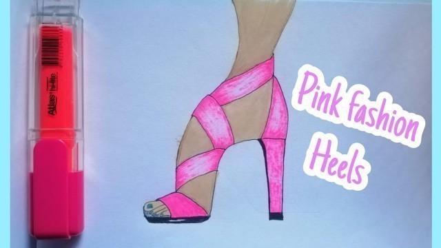 'HOW TO SKETCH FASHION HEEL | Creative fashion sketch (Pink shoes)'