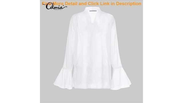 'Celmia Sexy See-through Tops Women Blouses Fashion Ruffles Bow Tie Shirts Ladies Office Soild Long'