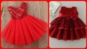 'Little Girl fancy Frocks Designs,Red Colour Combination Christmas Dresses For Baby Girls'