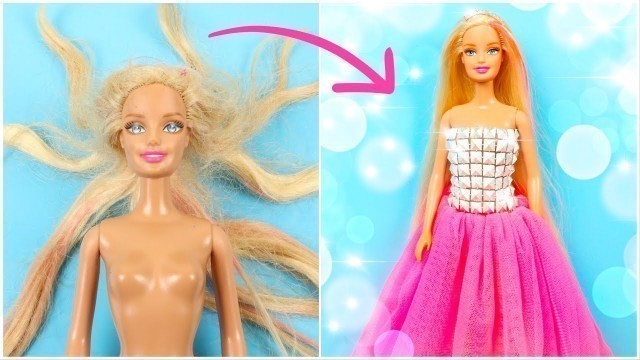 'DIY BARBIE HAIRSTYLES AND CLOTHES | How to Make Doll Dress and Fixing OLD DOLL Hair'