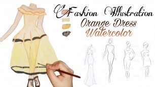 'Fashion Illustration - See Through Orange Dress'