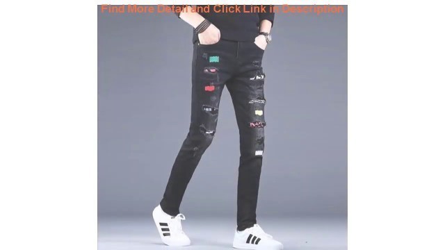 'Fashion Streetwear Men Jeans Black Slim Fit Elastic Destroyed Patches Designer Ripped Jeans Men Pu'