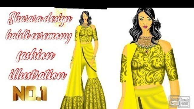 'designer sharara for haldi function|fashion illustration tutorial in Photoshop|digital drawing#art'