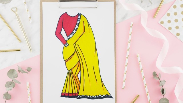 'How to Draw Fashion Sketches For Beginners | Indian Traditional Saree Drawing'