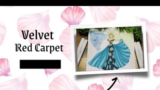 'Fashion illustration| Fashion illustration sketches| illustration| velvet red carpet dress'