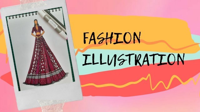 'RENDERING OF A FASHION ILLUSTRATION / #FASHION ILLUSTRATION / #FASHION / #SKETCHING / #LEHENGA'