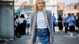 'Denim Skirt Street Style Spring 2018'