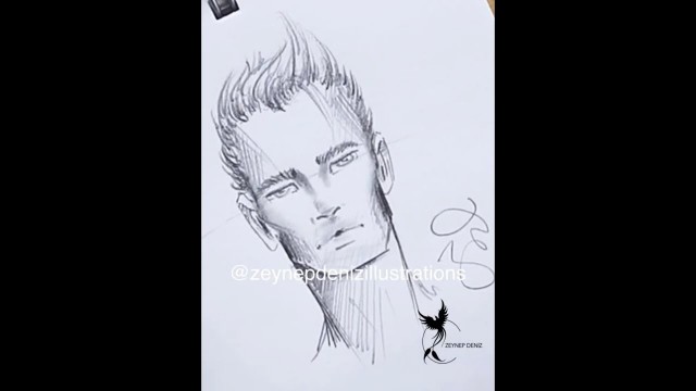 'Fashion sketch tutorial by ZEYNEP DENIZ-male fashion face/pencil sketch'