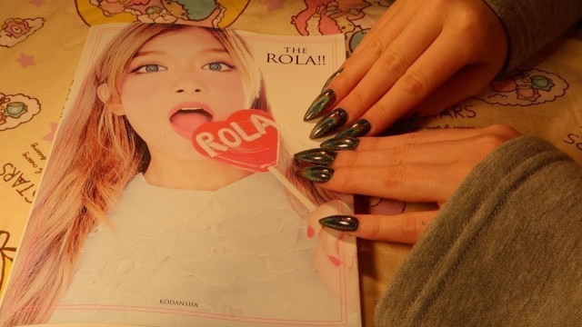 'JAPAN\'S ROLA FASHION BEAUTY MAGAZINE TRACING & SOFT SPOKEN ASMR || LONG BLACK ACRYLIC NAILS'