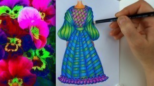 'How to Draw Bright Color Dress - Fashion Sketching'