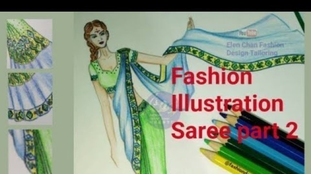 '2022 Fashion sketching saree show part 2 colour pencil draw|how to painting fashion design beginning'